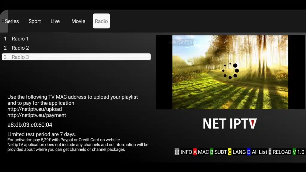 NET IPTV Menu